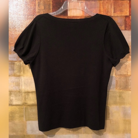 ANN TAYLOR LOFT Black SS Scoop-Neck Knit Top EUC - Picture 2 of 7